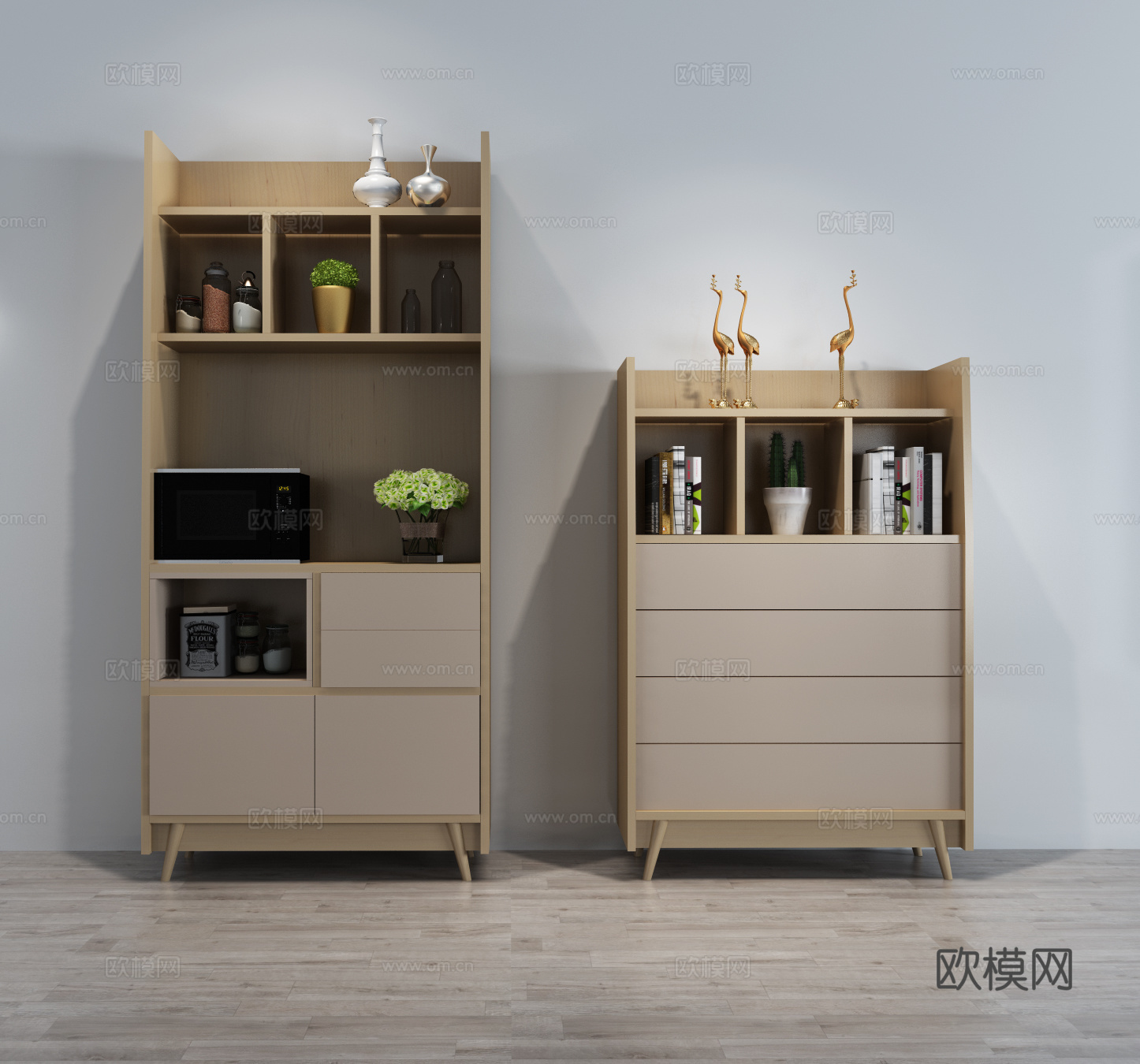 现代北欧书柜餐边柜组合3d模型