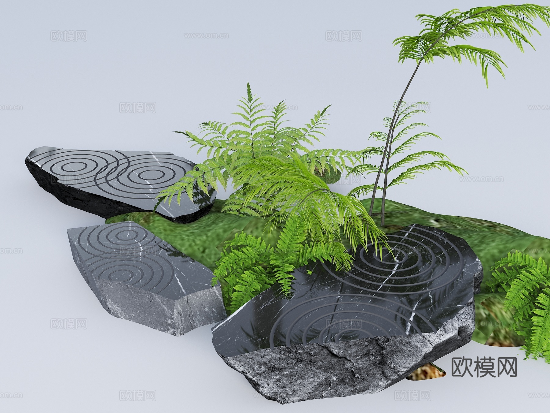 现代景观石头 石头座凳 镜面块石 禅意座凳 涟漪石头座凳 整3d模型