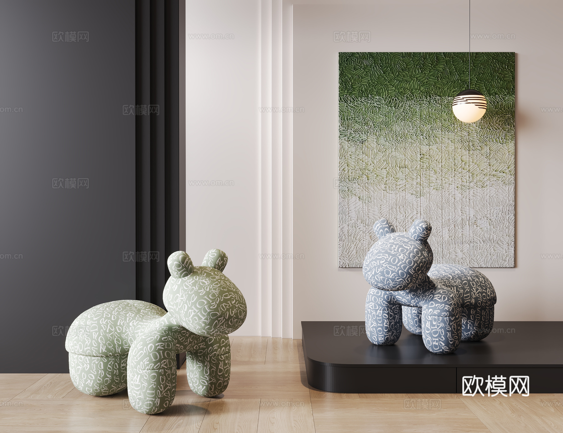 现代儿童椅 布艺儿童椅 小马椅3d模型