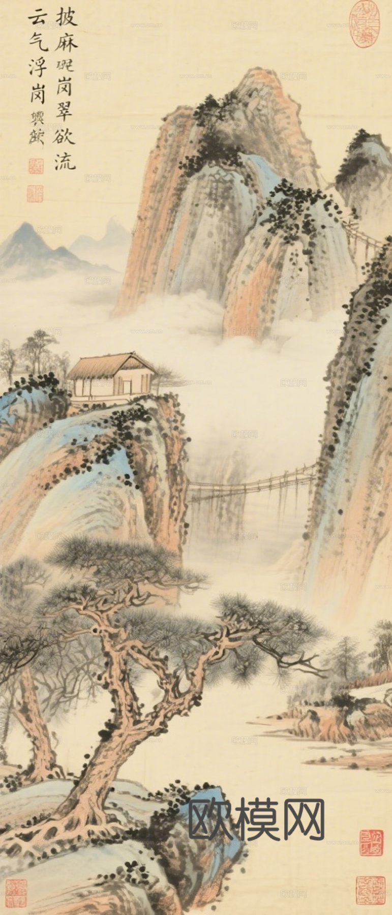 新中式壁画 挂画 古画 字画 山水画 国画 水墨画