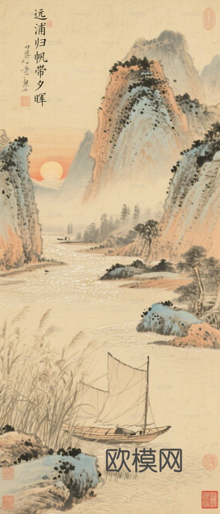 新中式壁画 挂画 古画 字画 山水画 国画 水墨画