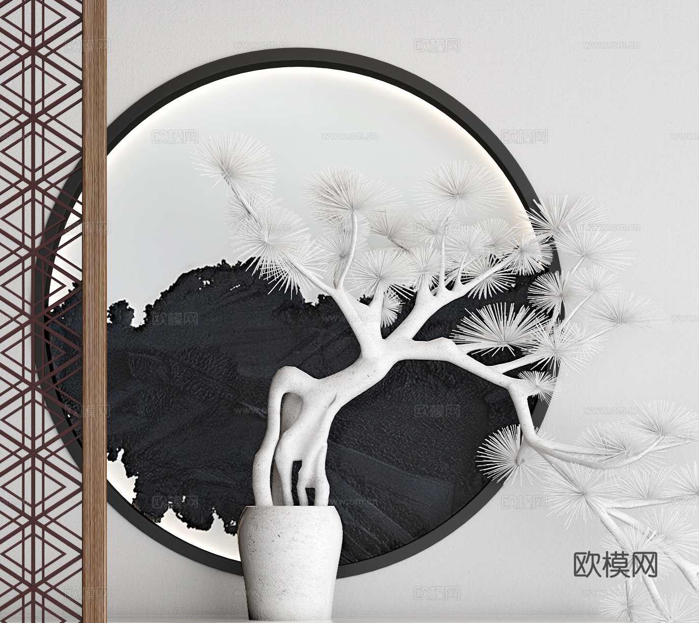 新中式条案挂件单椅组合 现代中式条案挂件单椅组合3d模型