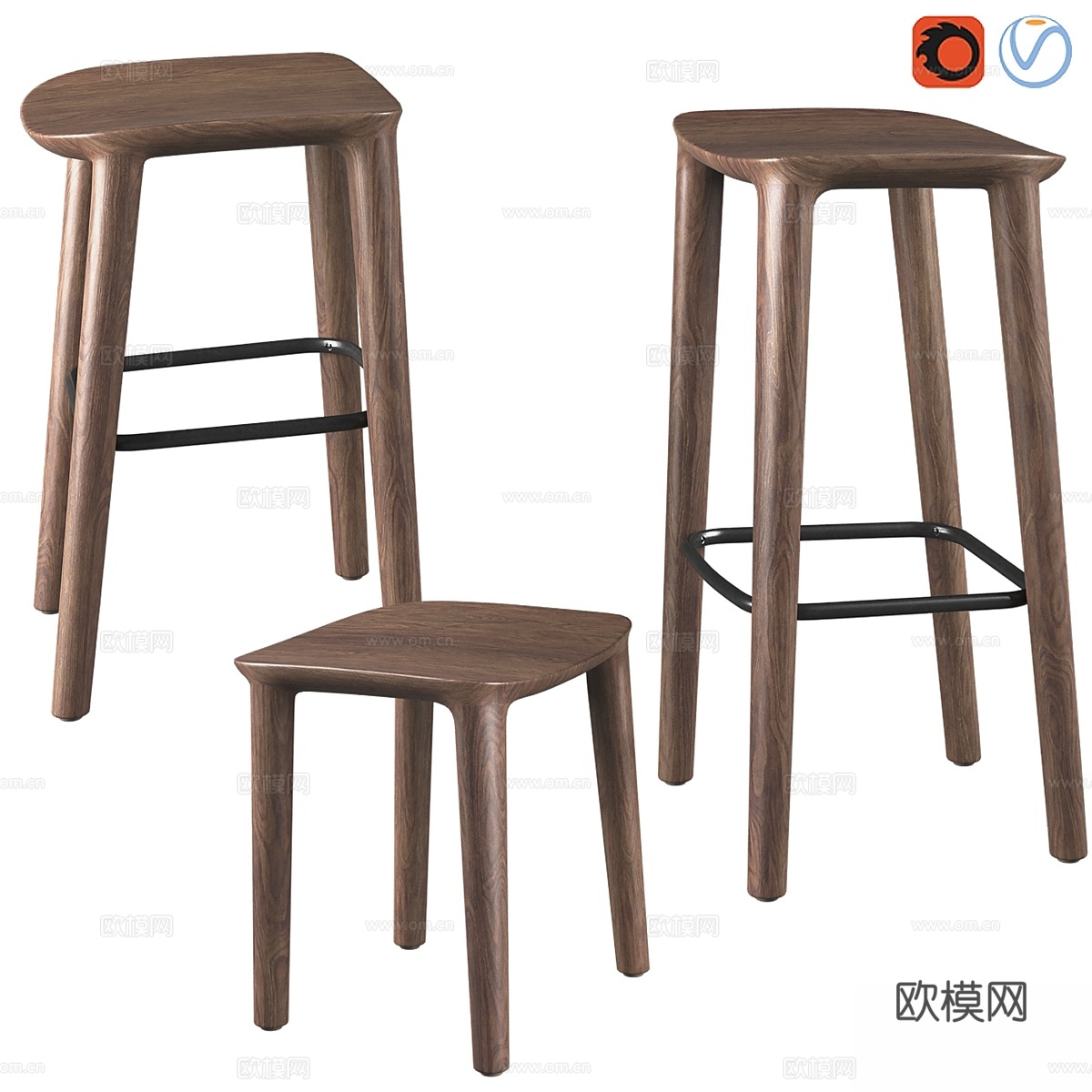 Neva 吧台凳 木质座椅3d模型