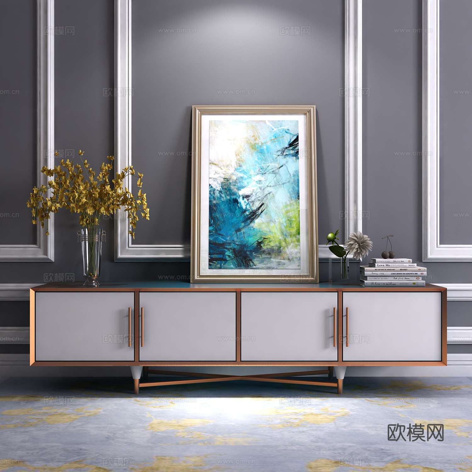 现代金属电视柜画饰品模型3d模型