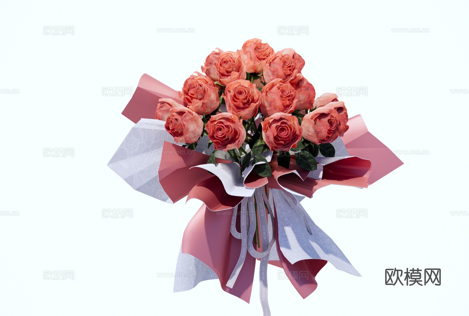 现代玫瑰花束 节日花束 花艺组合 鲜花摆件 玫瑰手捧花su模型