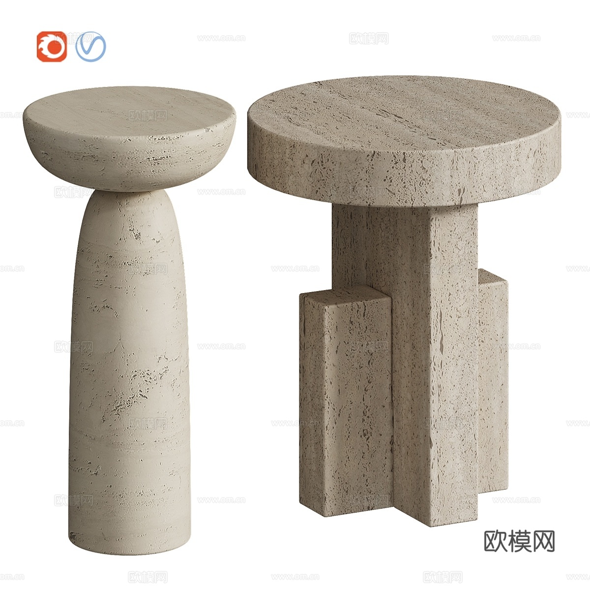 Tori Clarence 洞石边桌3d模型