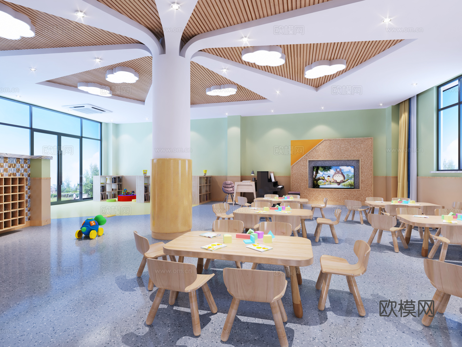现代风格幼儿园 桌椅3d模型