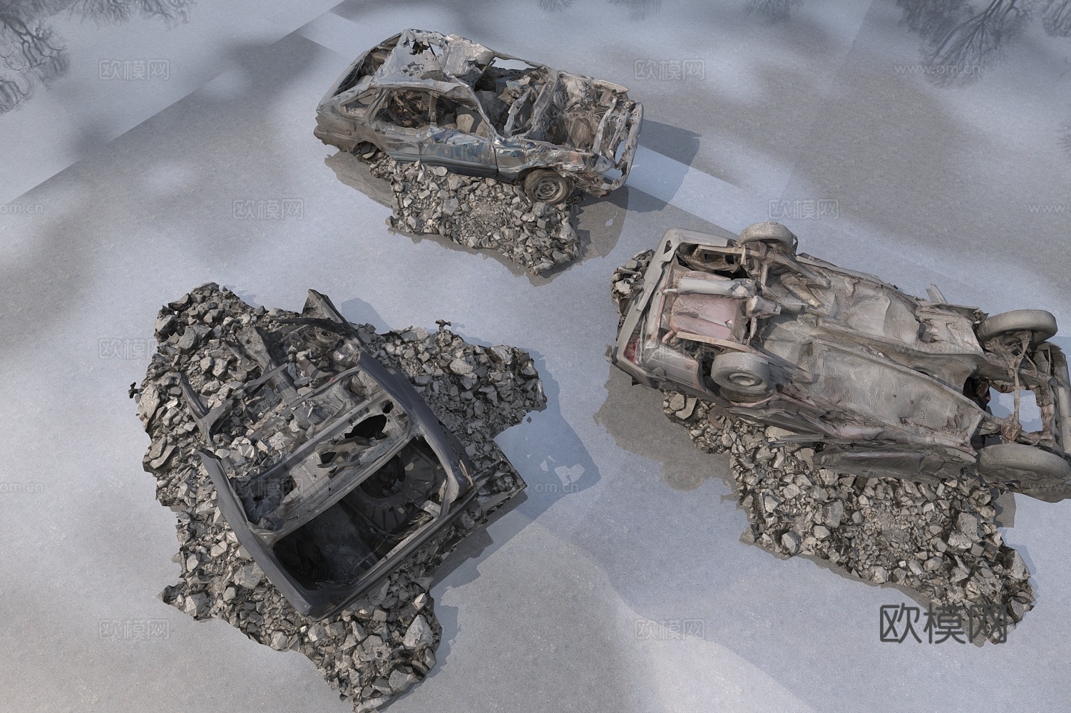 其它破车 破旧 废墟 土堆3d模型