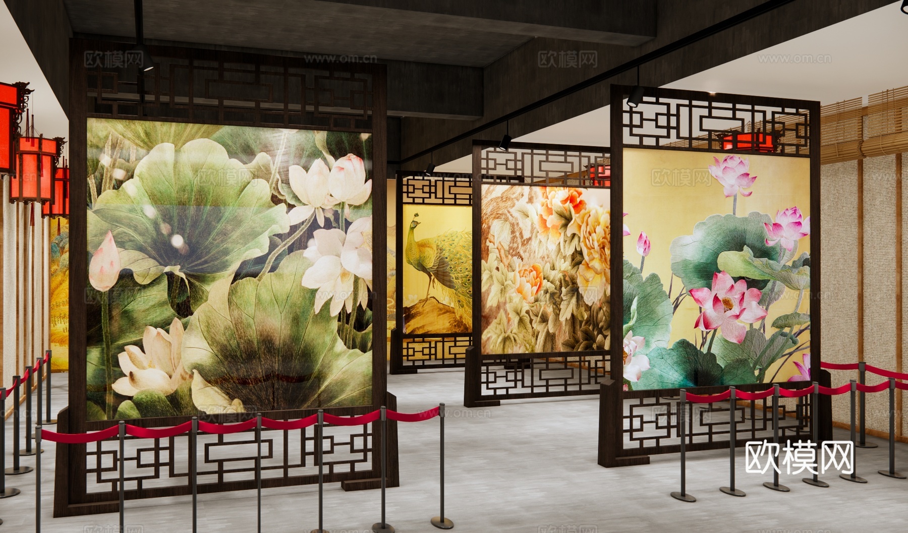 传统苏绣博物馆 刺绣展览展示 中式传统工艺展览 刺绣文化体验su模型
