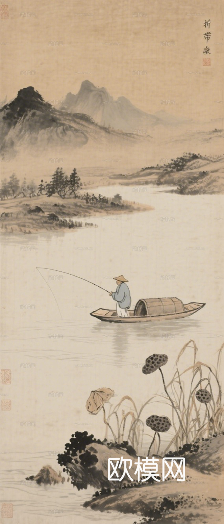 新中式壁画 挂画 古画 字画 山水画 国画 水墨画
