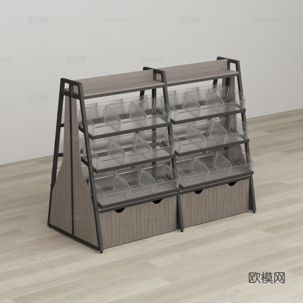 梯形散称零食透明盒子中岛货架3d模型