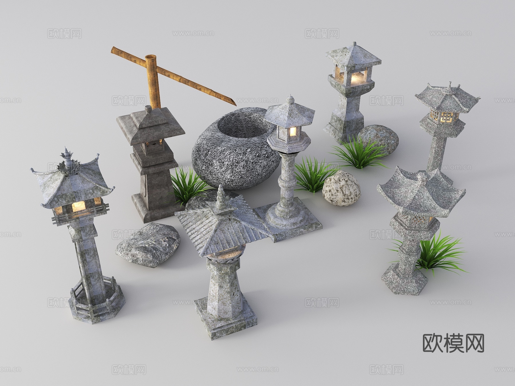 中式石灯笼 玉钟 景观灯 日式庭院灯 草地灯 中式庭院景观3d模型