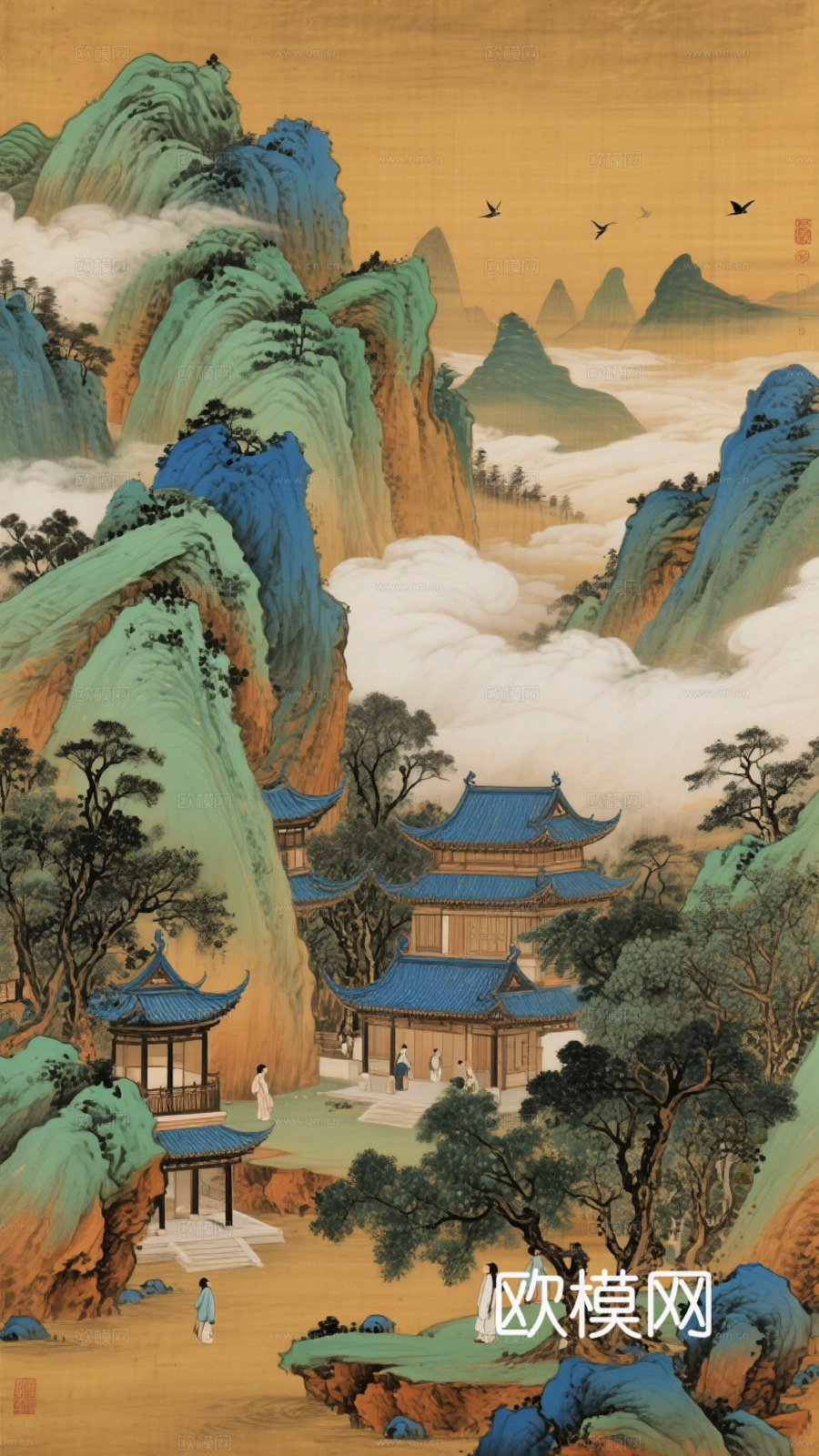 新中式壁画 挂画 古画 字画 山水画 国画 水墨画