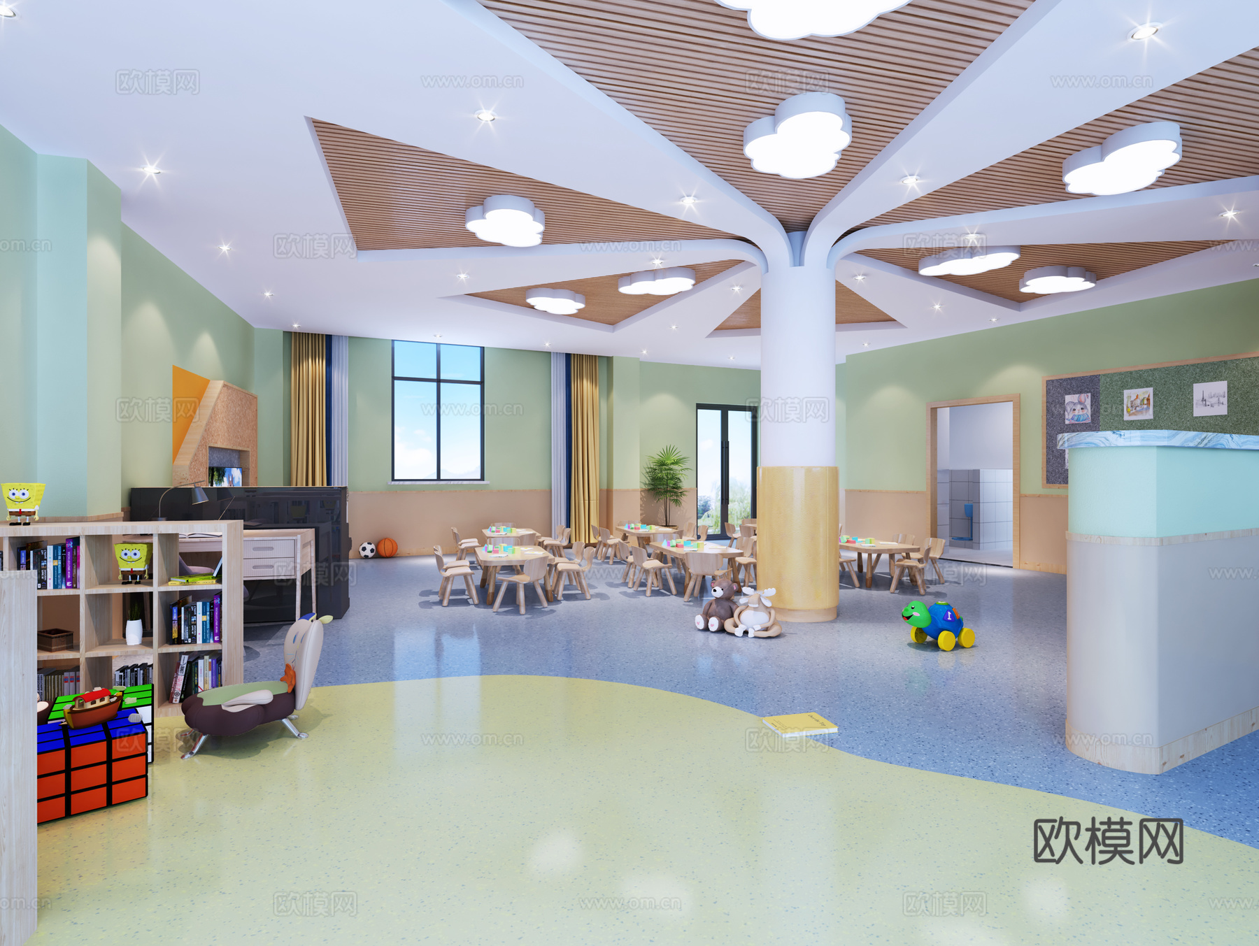 现代风格幼儿园 桌椅3d模型