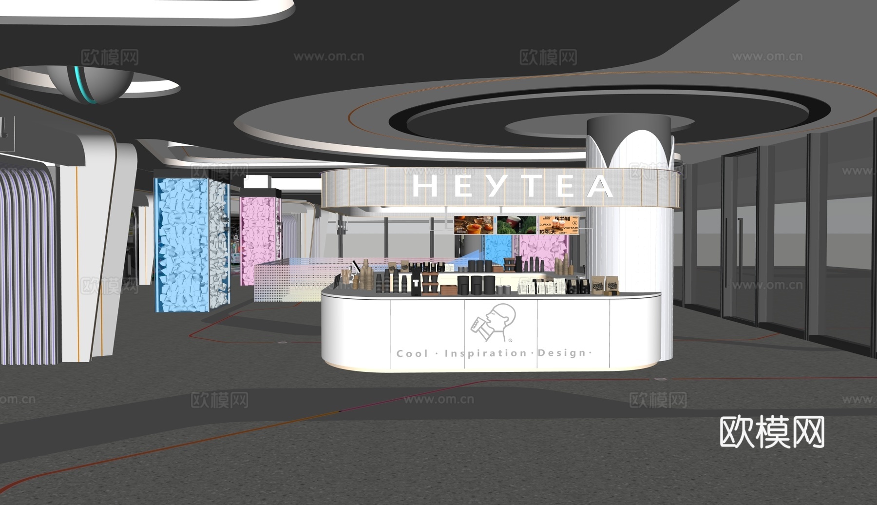 现代极简咖啡厅 咖啡厅 商场店铺 网红打卡店铺 喜茶su模型