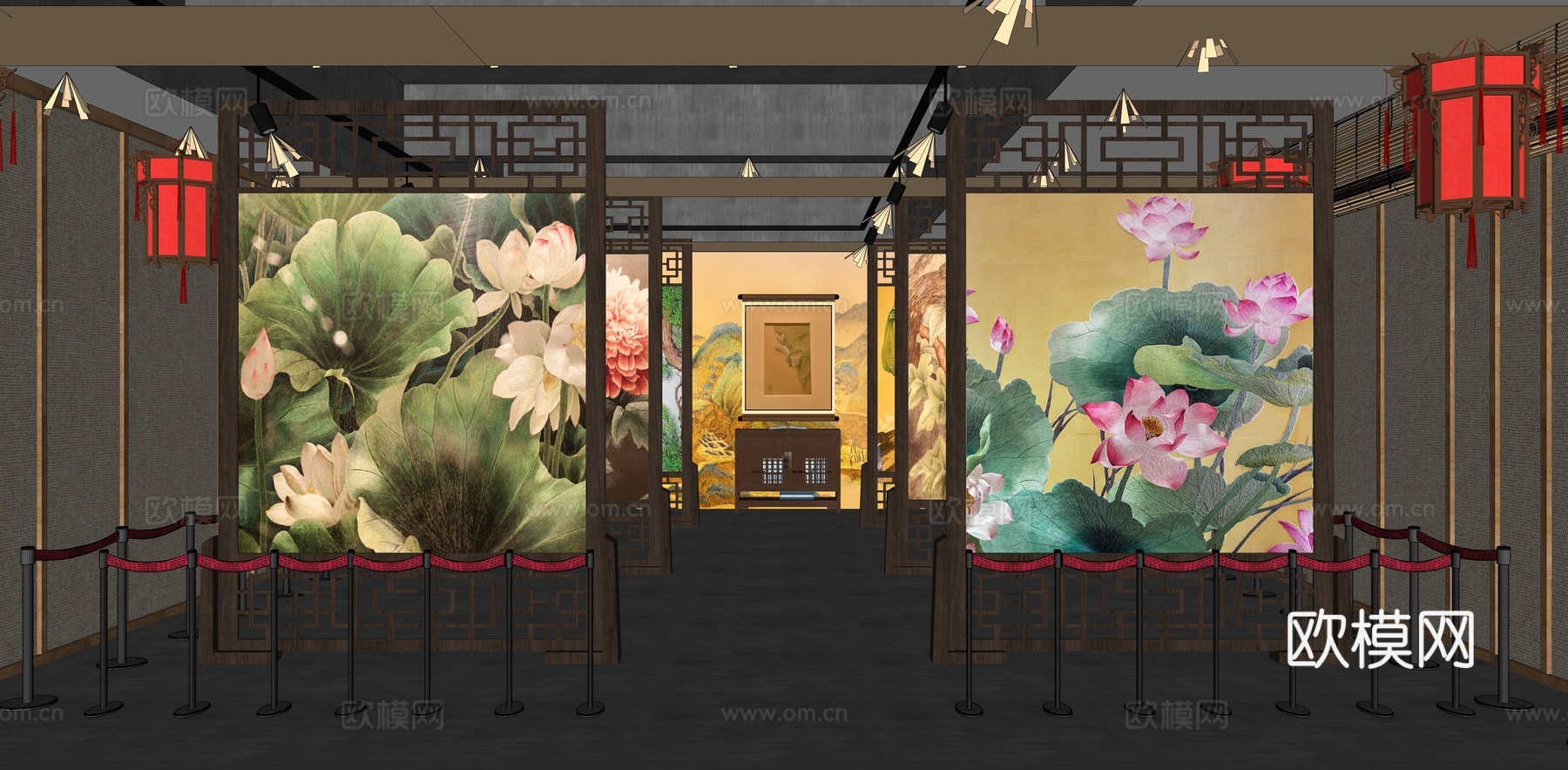 传统苏绣博物馆 刺绣展览展示 中式传统工艺展览 刺绣文化体验su模型