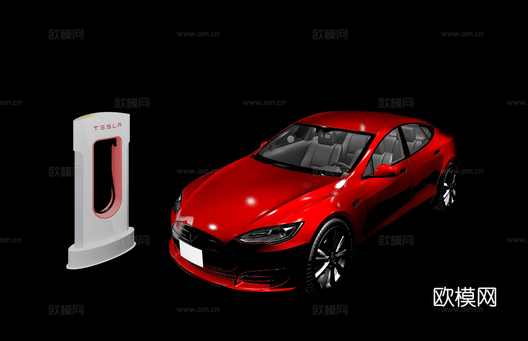 特斯拉  汽车  电动汽车充电桩3d模型