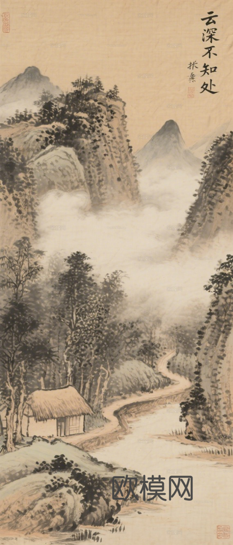 新中式壁画 挂画 古画 字画 山水画 国画 水墨画