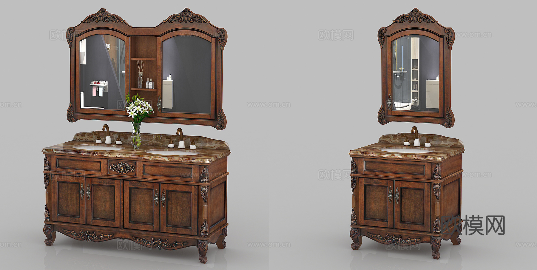 美式古典雕花浴室柜组合3d模型下载（渲染图2）