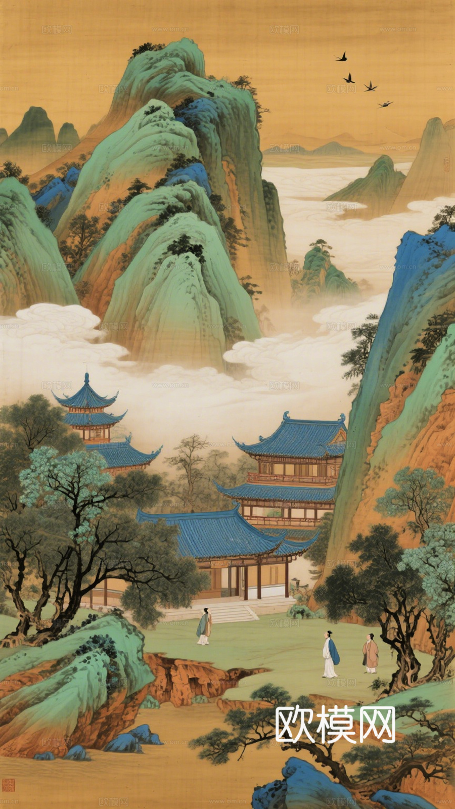 新中式壁画 挂画 古画 字画 山水画 国画 水墨画