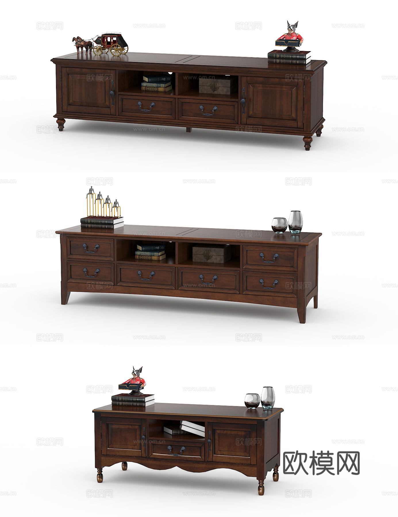 美式电视柜组合3d模型