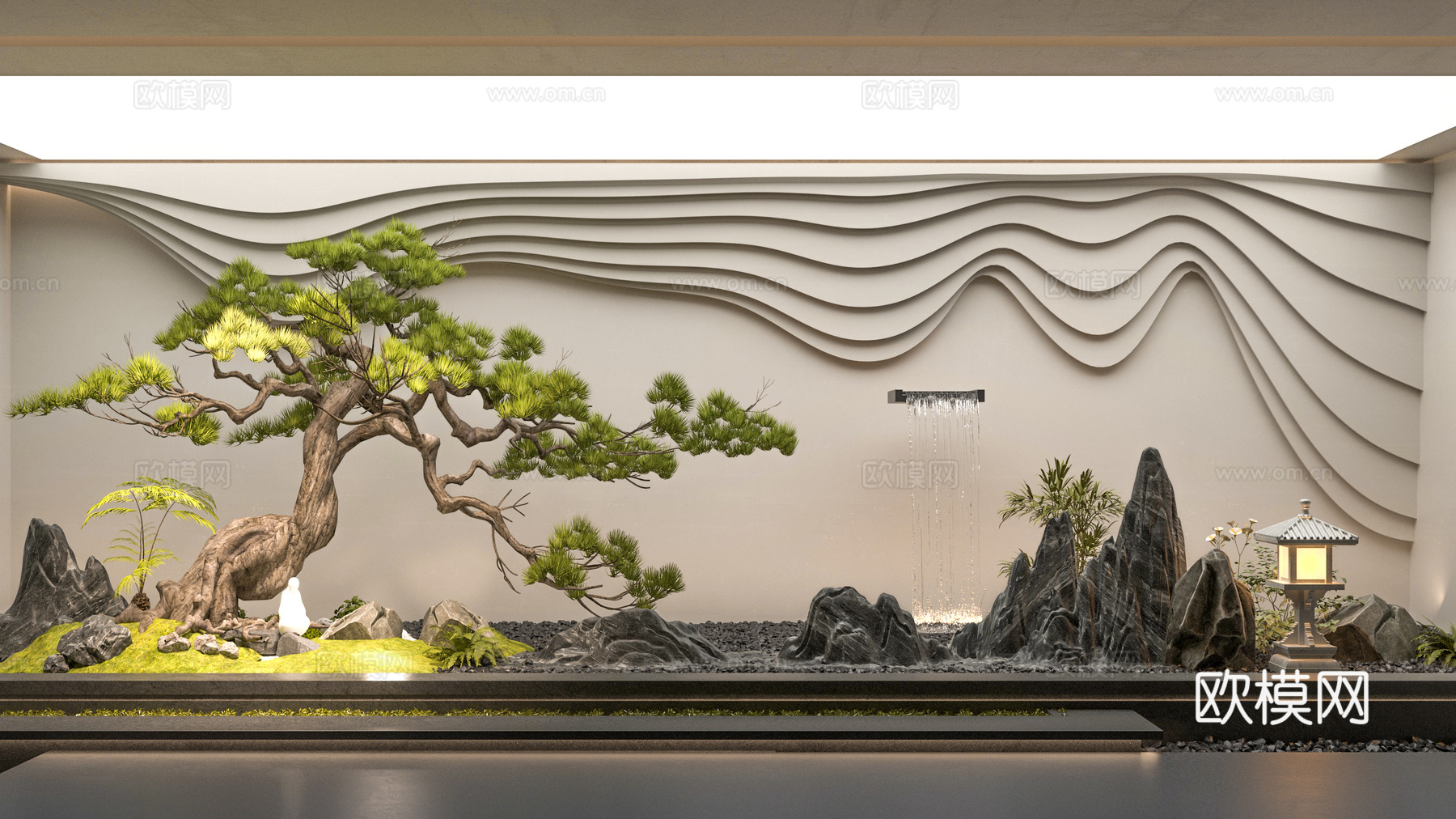 现代跌水景墙 景观墙 入口景墙su模型