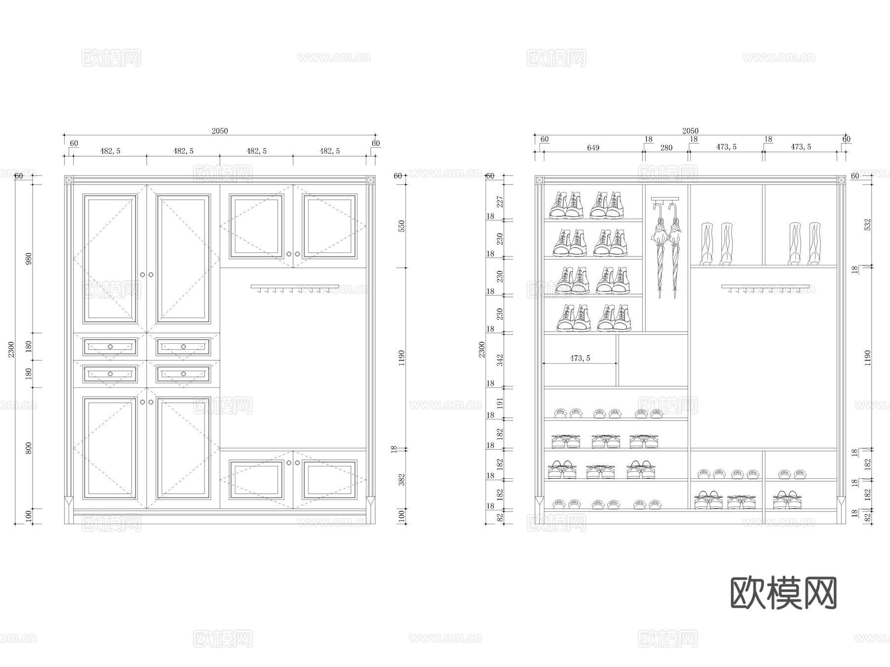柜子 鞋柜 玄关柜 装饰柜 柜子立面图 衣帽柜cad施工图