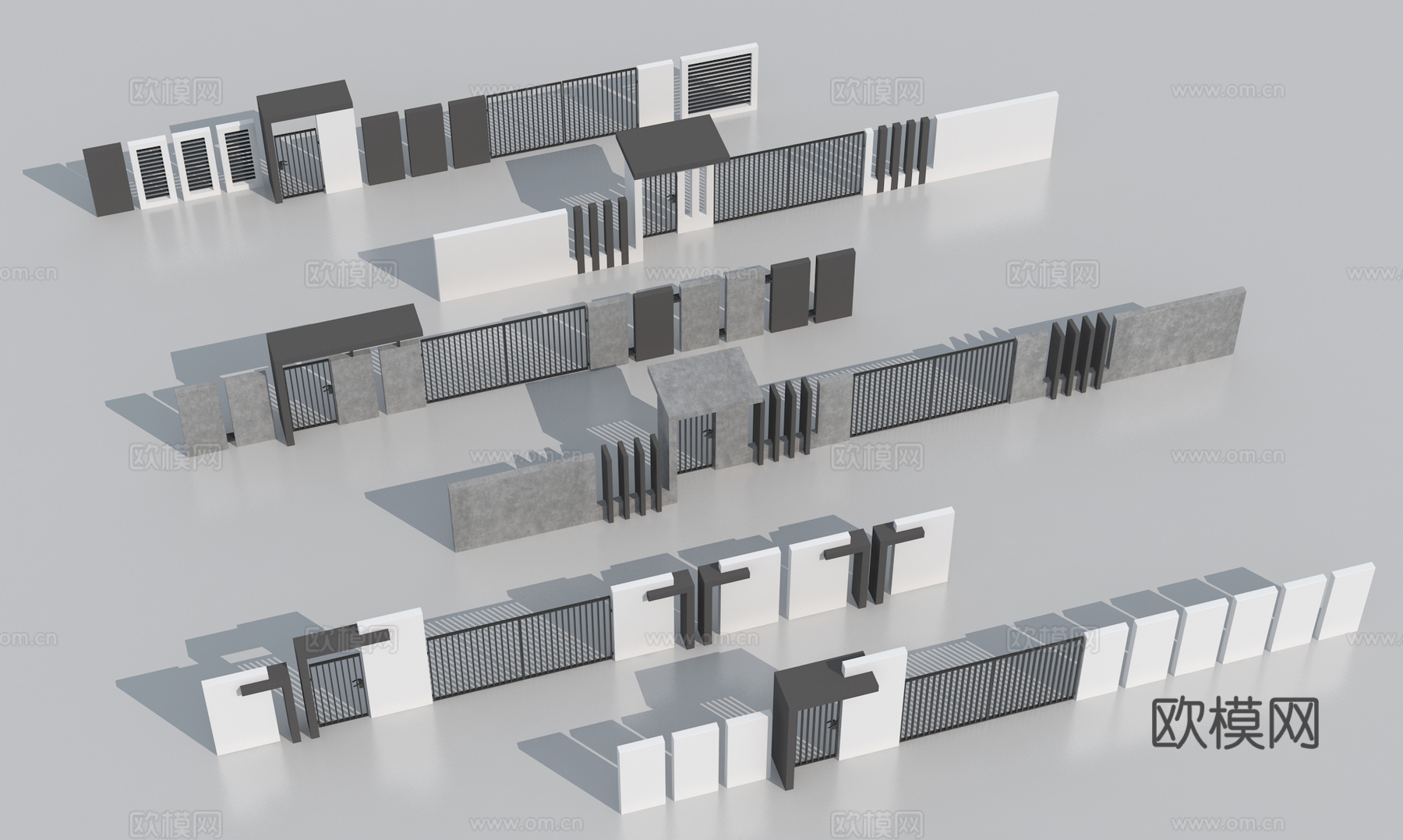 现代围墙大门入口栏杆3d模型