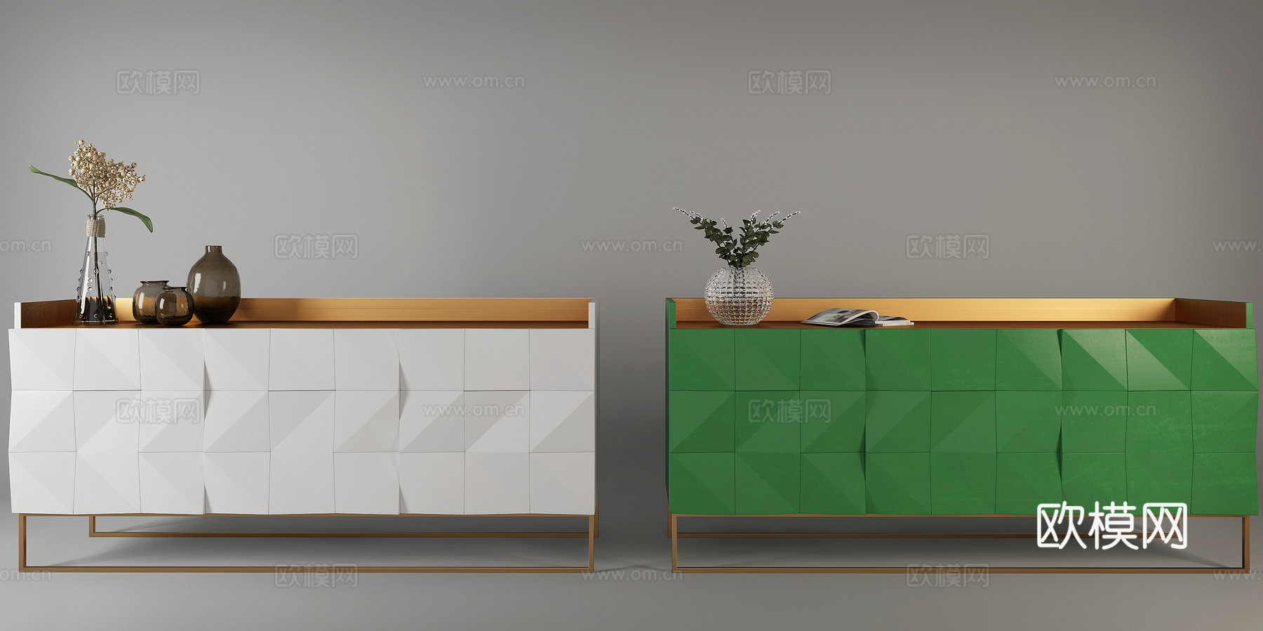 现代边柜 电视柜 插花 装饰品组合3d模型