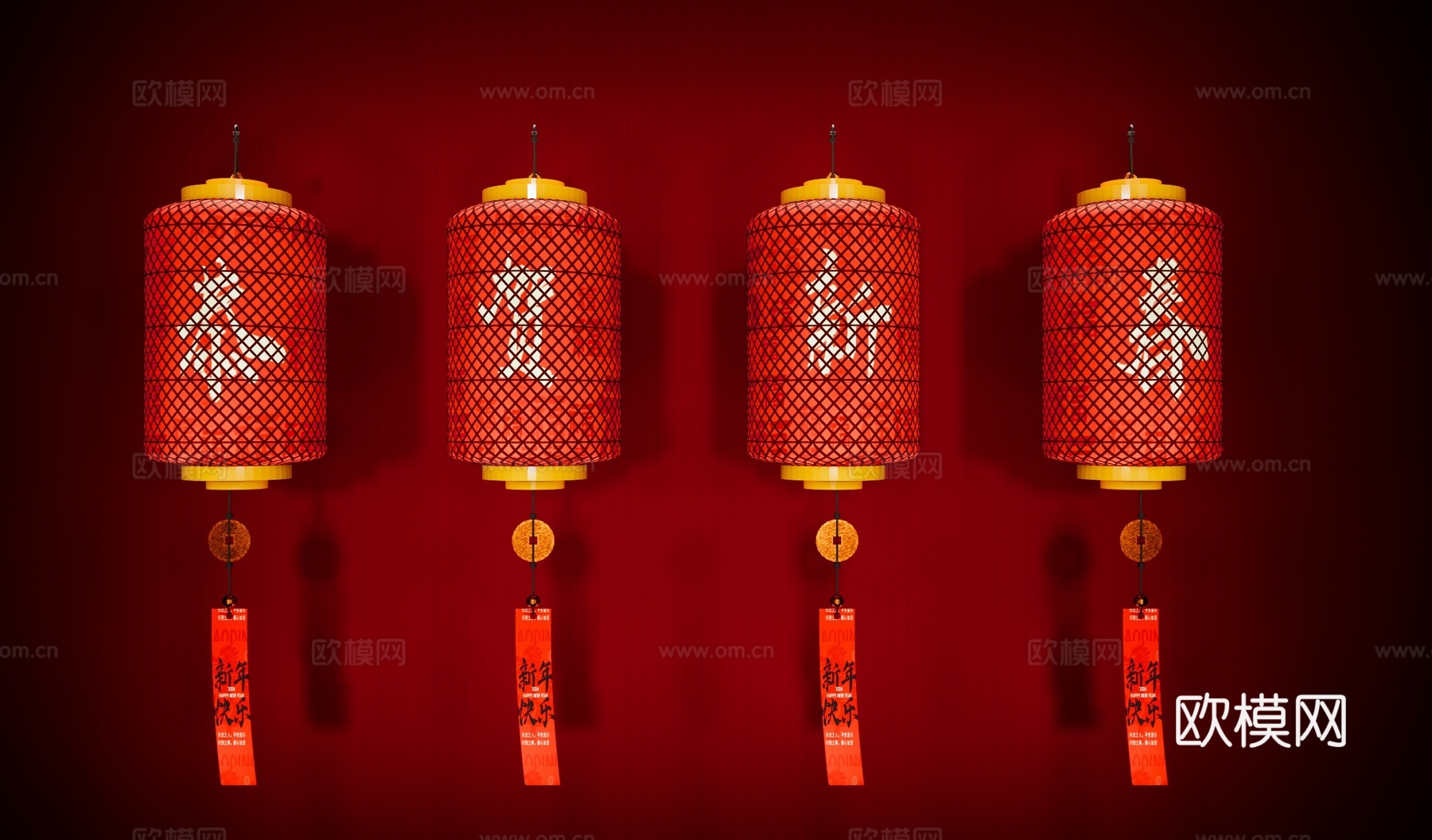 中式新年灯笼 花灯 节庆灯 装饰灯 红灯笼 节日灯彩su模型