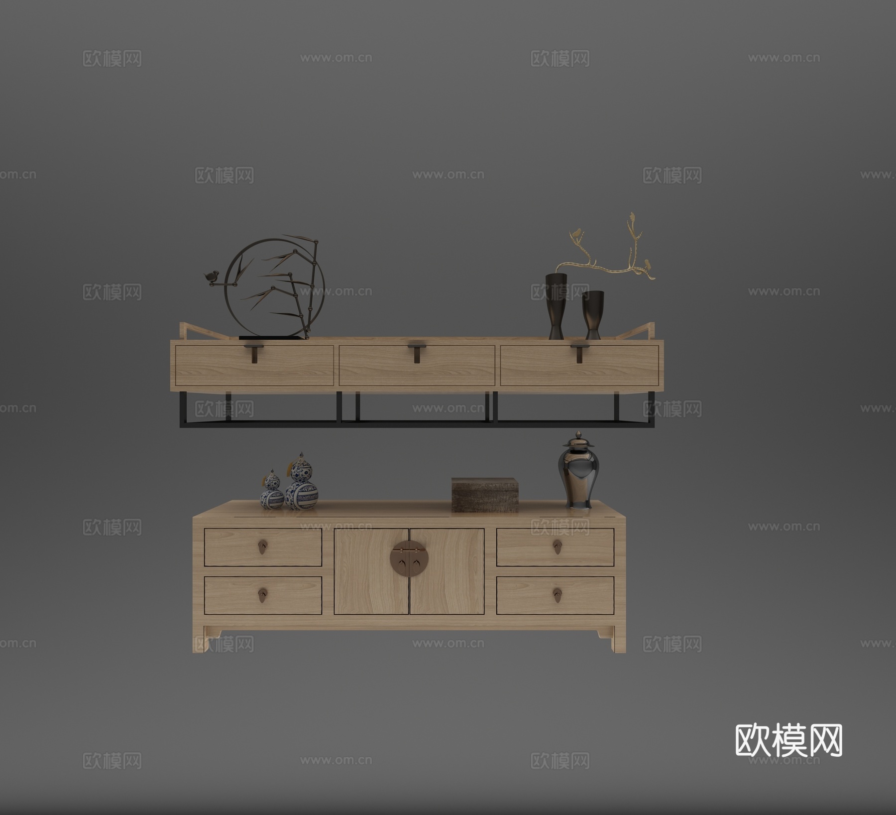 中式木质电视柜3d模型