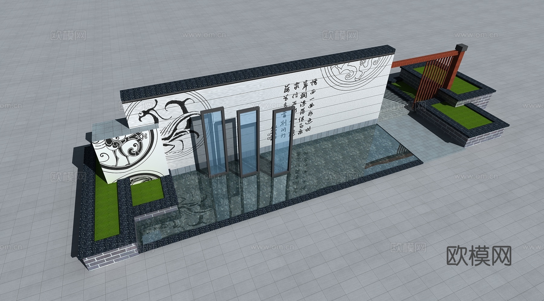 传统园林景观墙3d模型