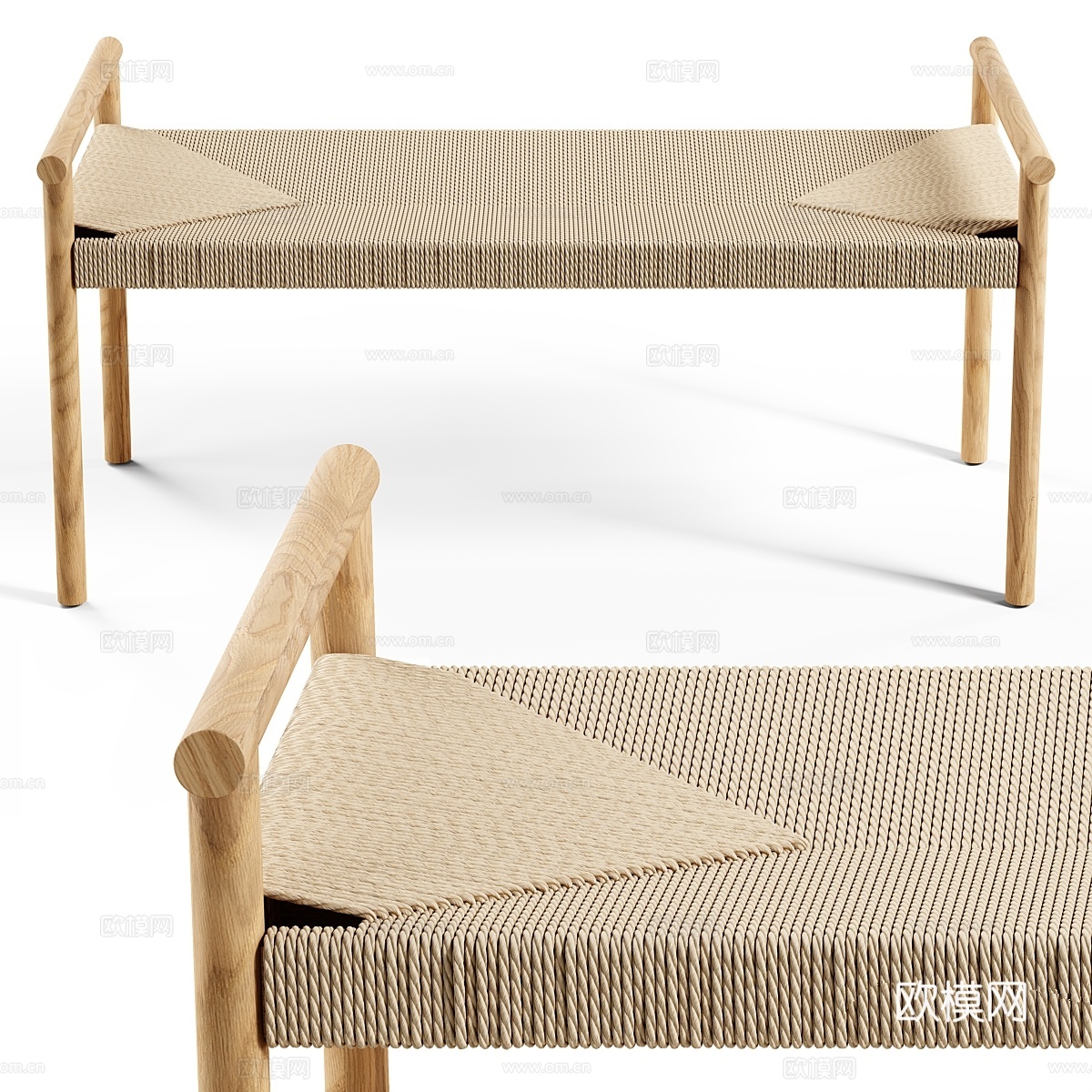 Zara Home - 编织长凳 - 大号3d模型