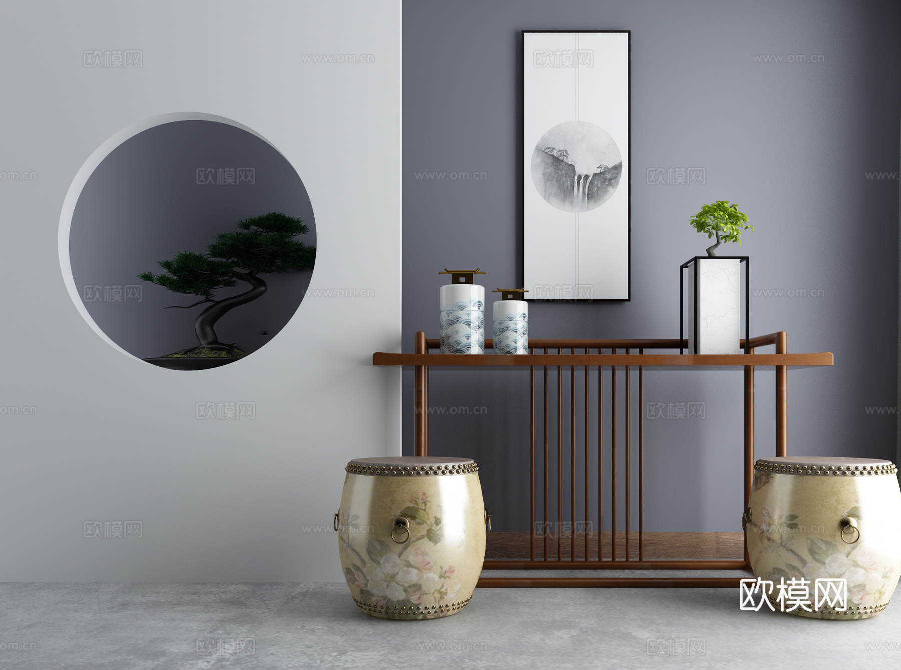 新中式端景柜3d模型