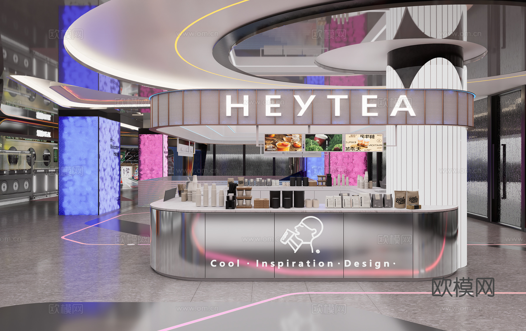 现代极简咖啡厅 咖啡厅 商场店铺 网红打卡店铺 喜茶su模型