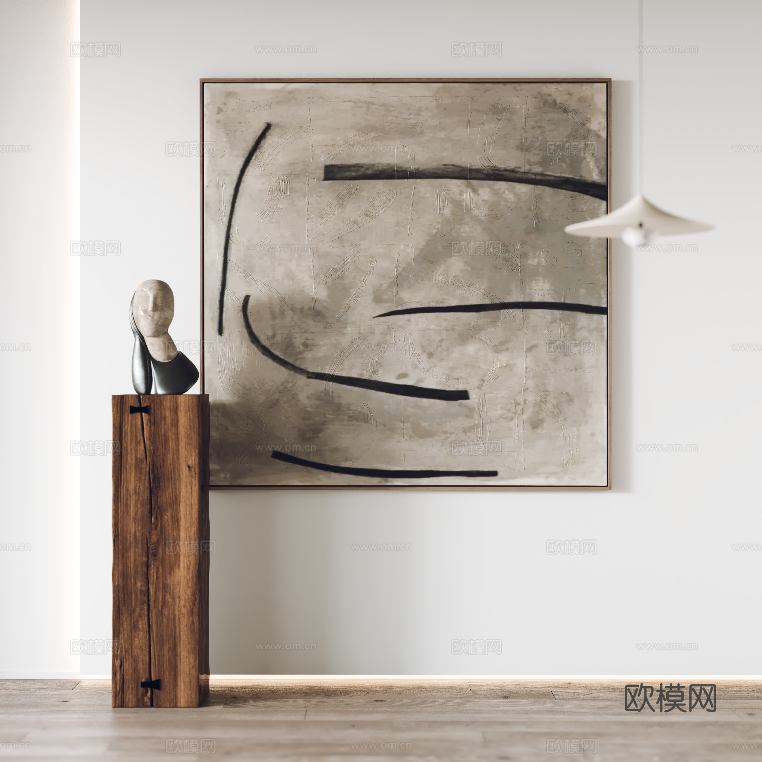 现代挂画 装饰画 雕塑 吊灯3d模型