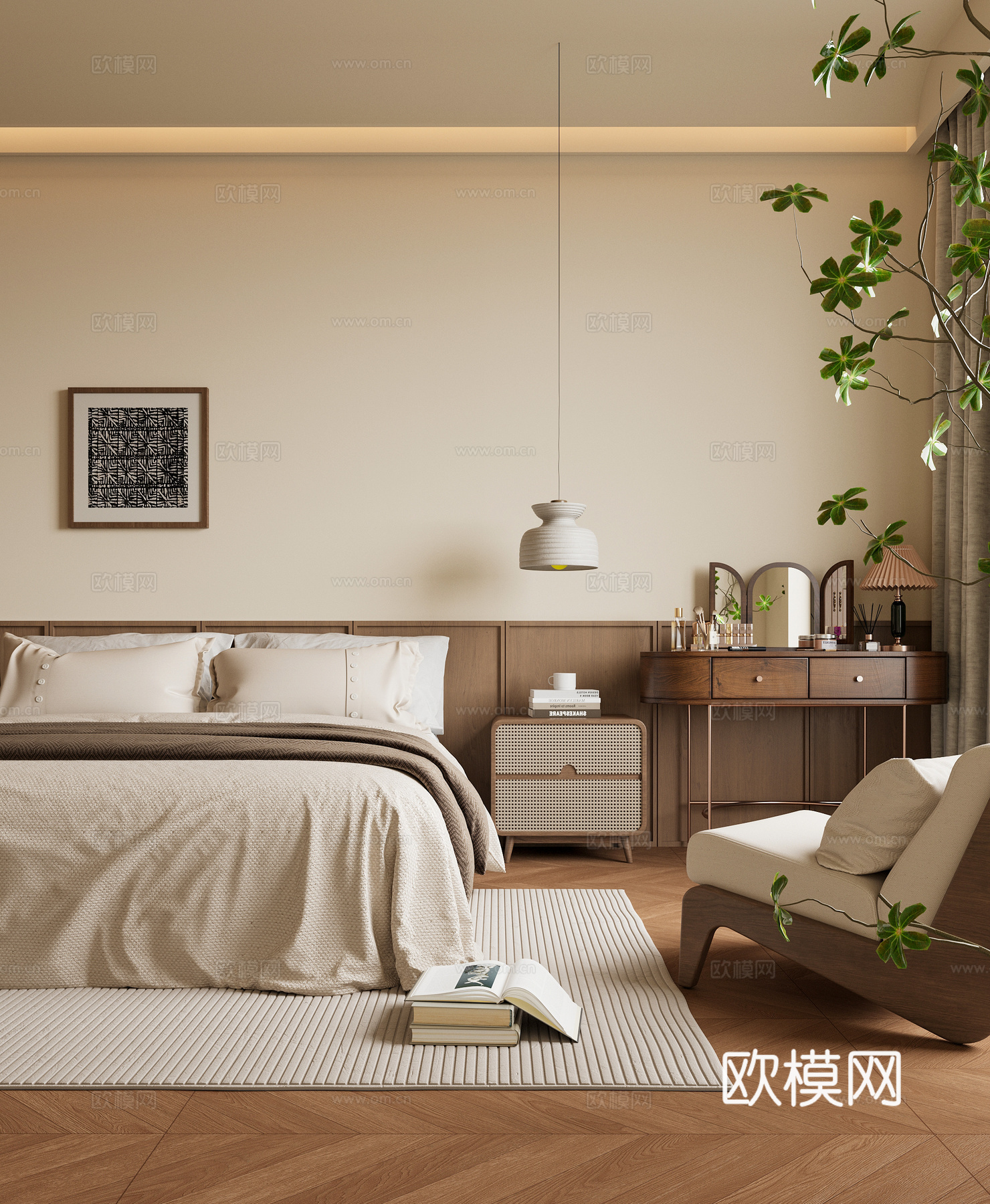 复古卧室 法式卧室 中古风卧室 中古卧室 复古床 复古衣柜3d模型