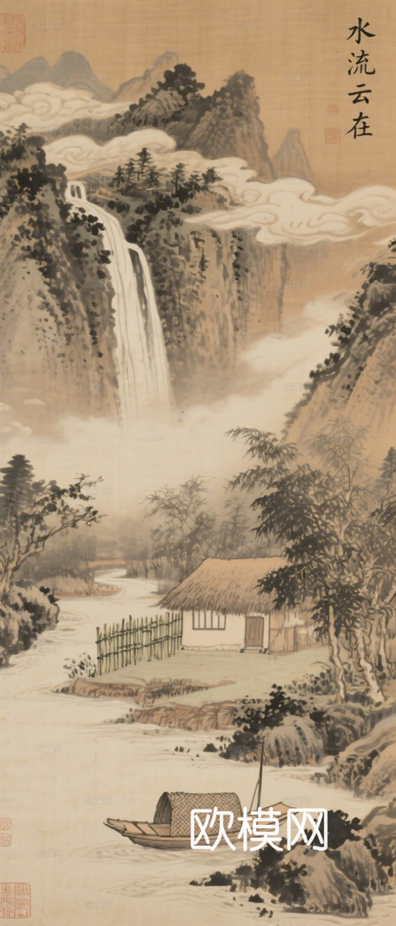 新中式壁画 挂画 古画 字画 山水画 国画 水墨画