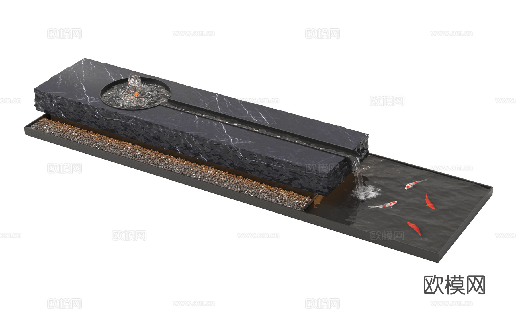 现代新中式水景 水景观 跌水 水钵 水缸水景 叠水3d模型