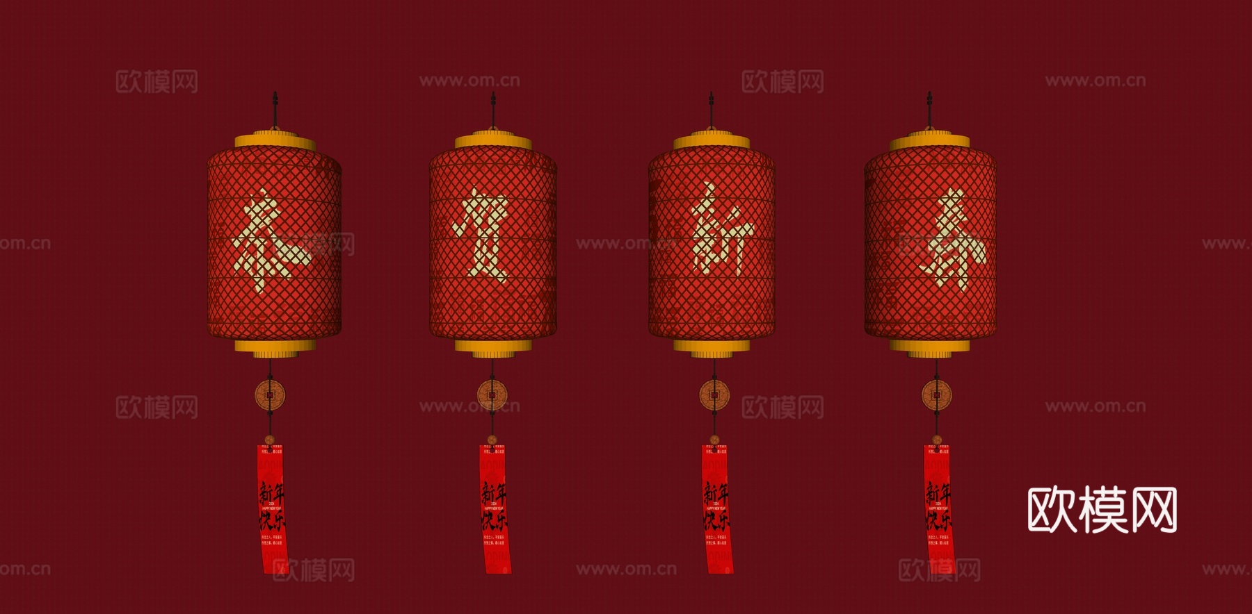中式新年灯笼 花灯 节庆灯 装饰灯 红灯笼 节日灯彩su模型