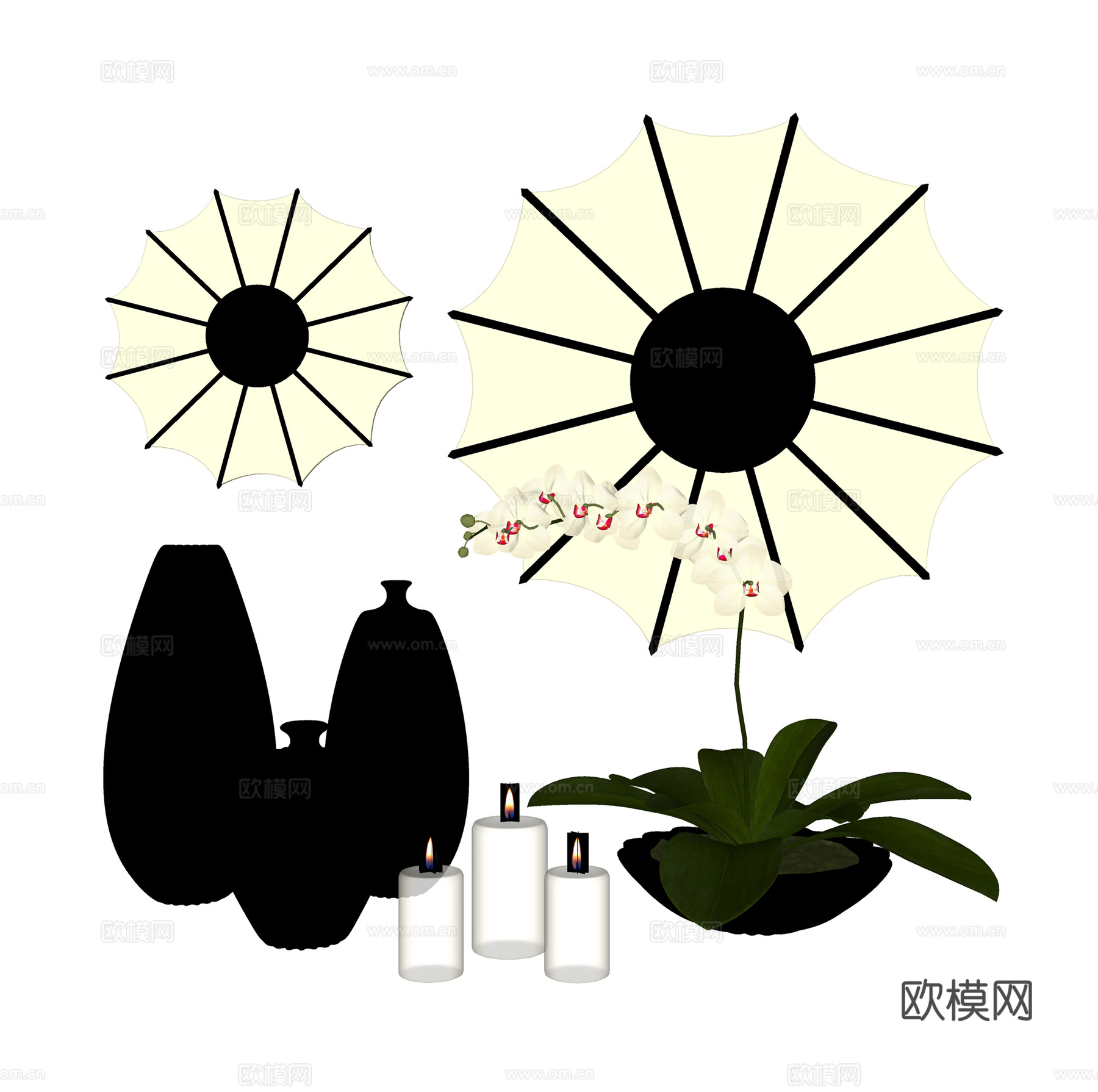现代饰品摆件  陶瓷组合  绿植盆栽su模型