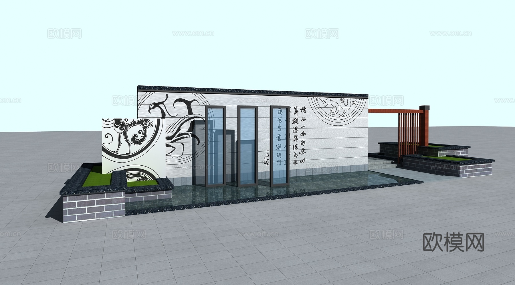 传统园林景观墙3d模型
