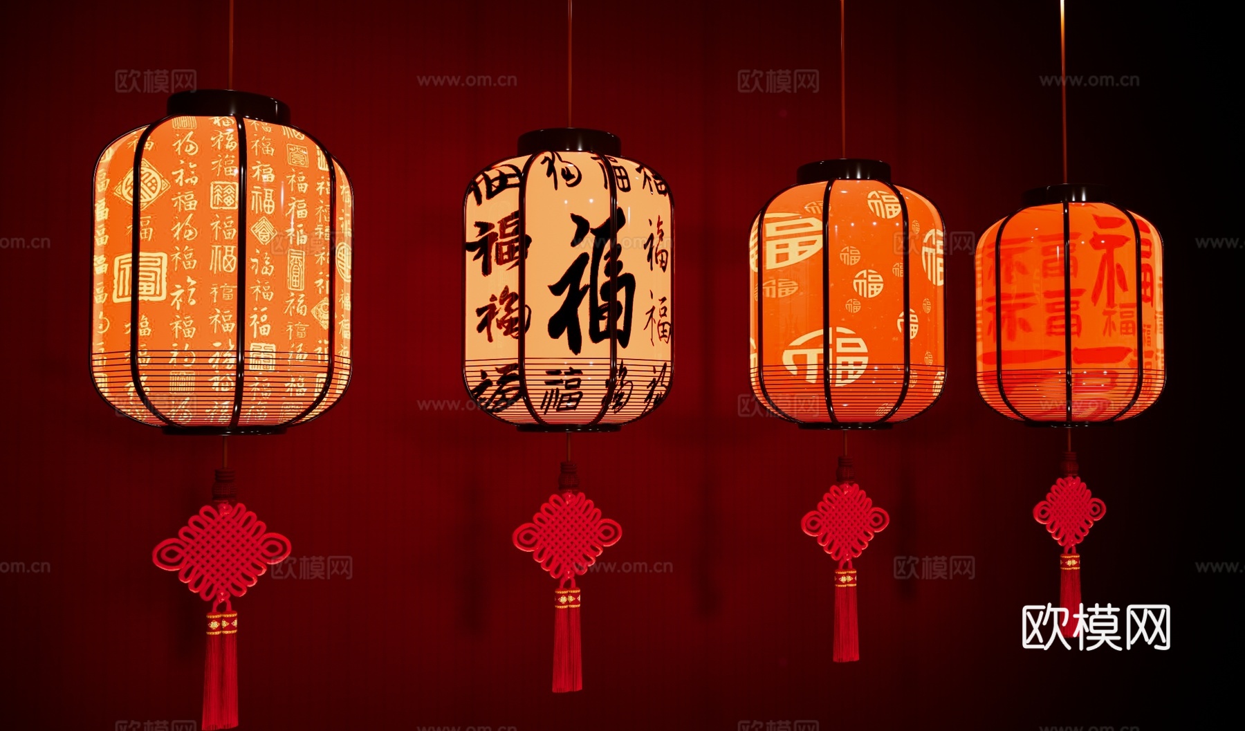 中式新年灯笼 花灯 节庆灯 装饰灯 红灯笼 节日灯彩 传统礼su模型