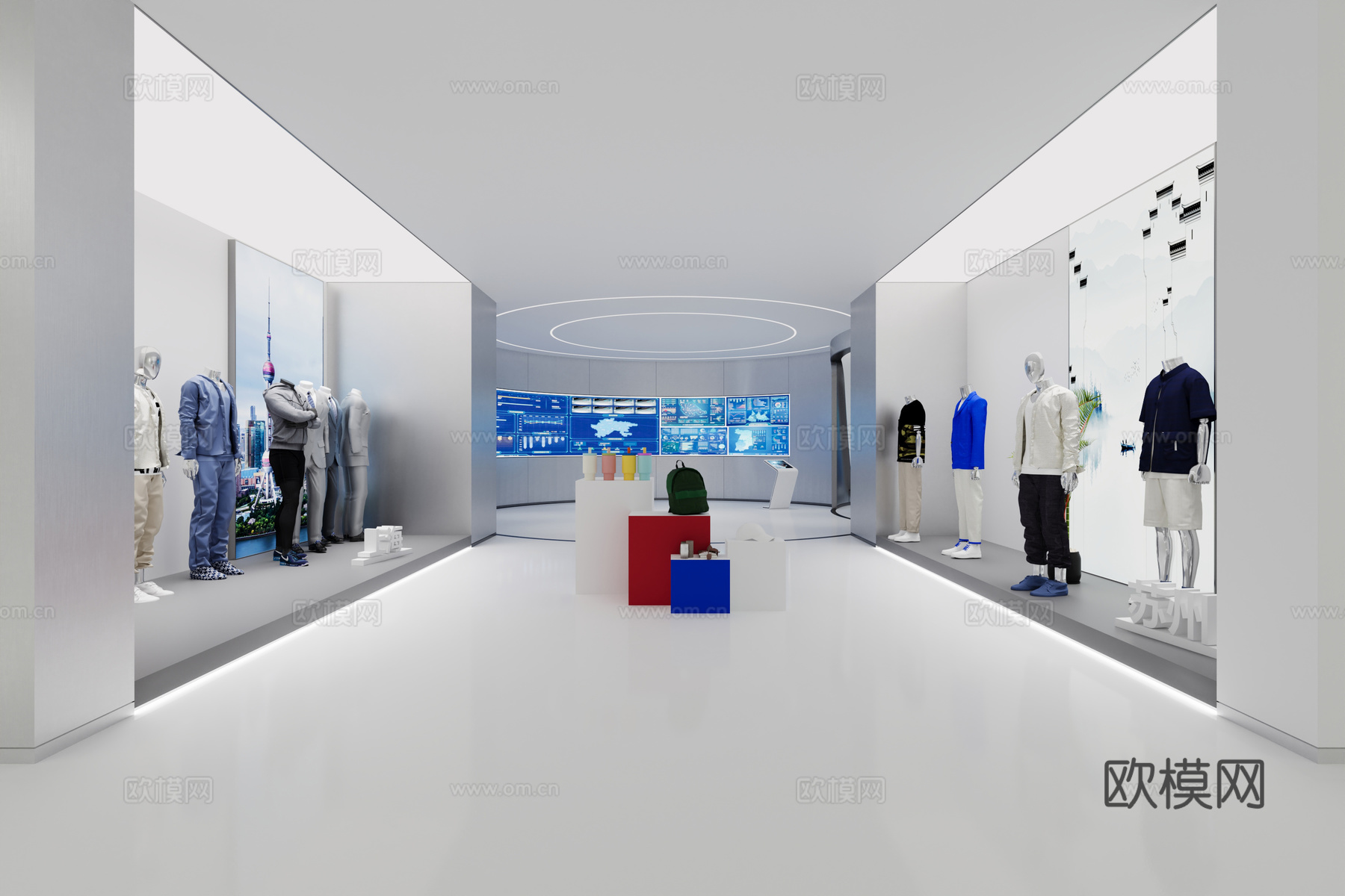 展厅 服装 圆弧 异形 大厅3d模型