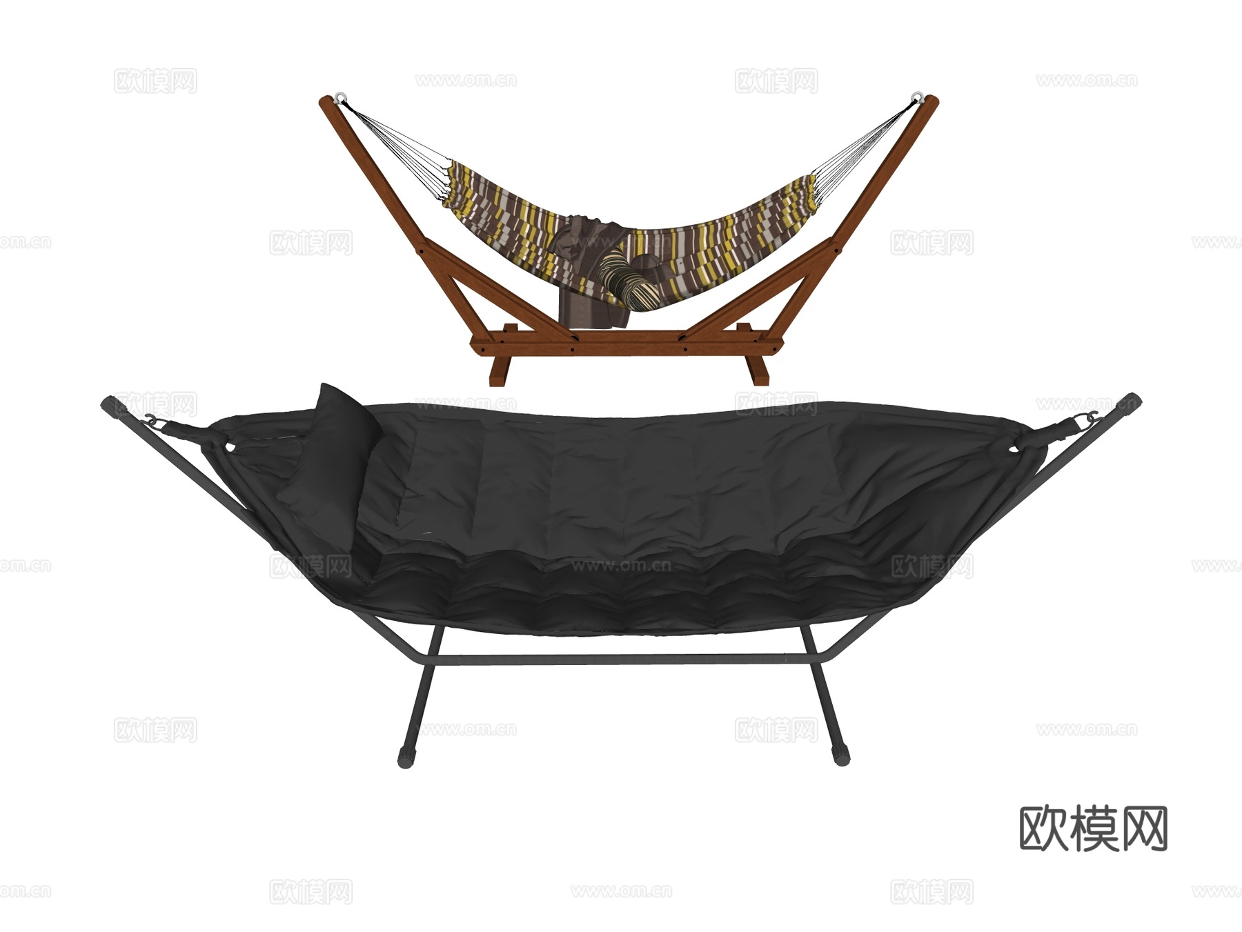 现代 中古 躺椅 吊床su模型
