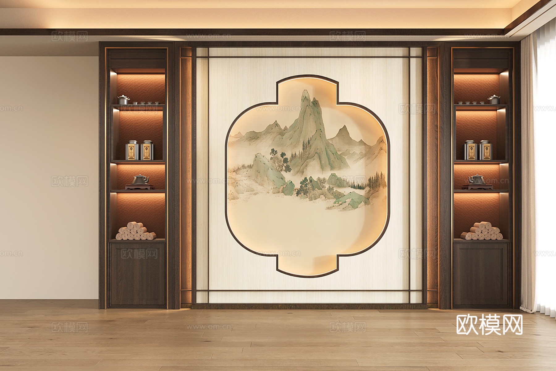 新中式客厅背景墙 沙发背景墙 玄关背景墙 书房背景墙 茶室背3d模型
