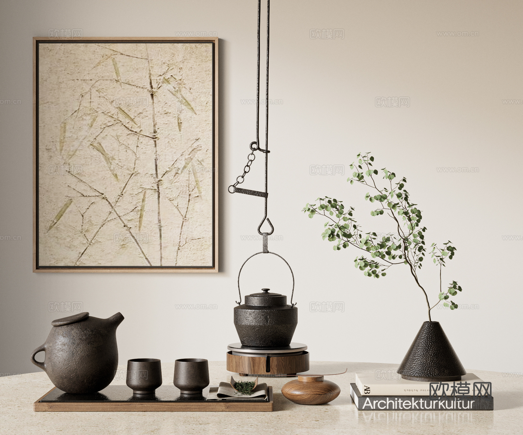 新中式茶具 宋式美学 禅意茶具 摆件组合 挂画su模型