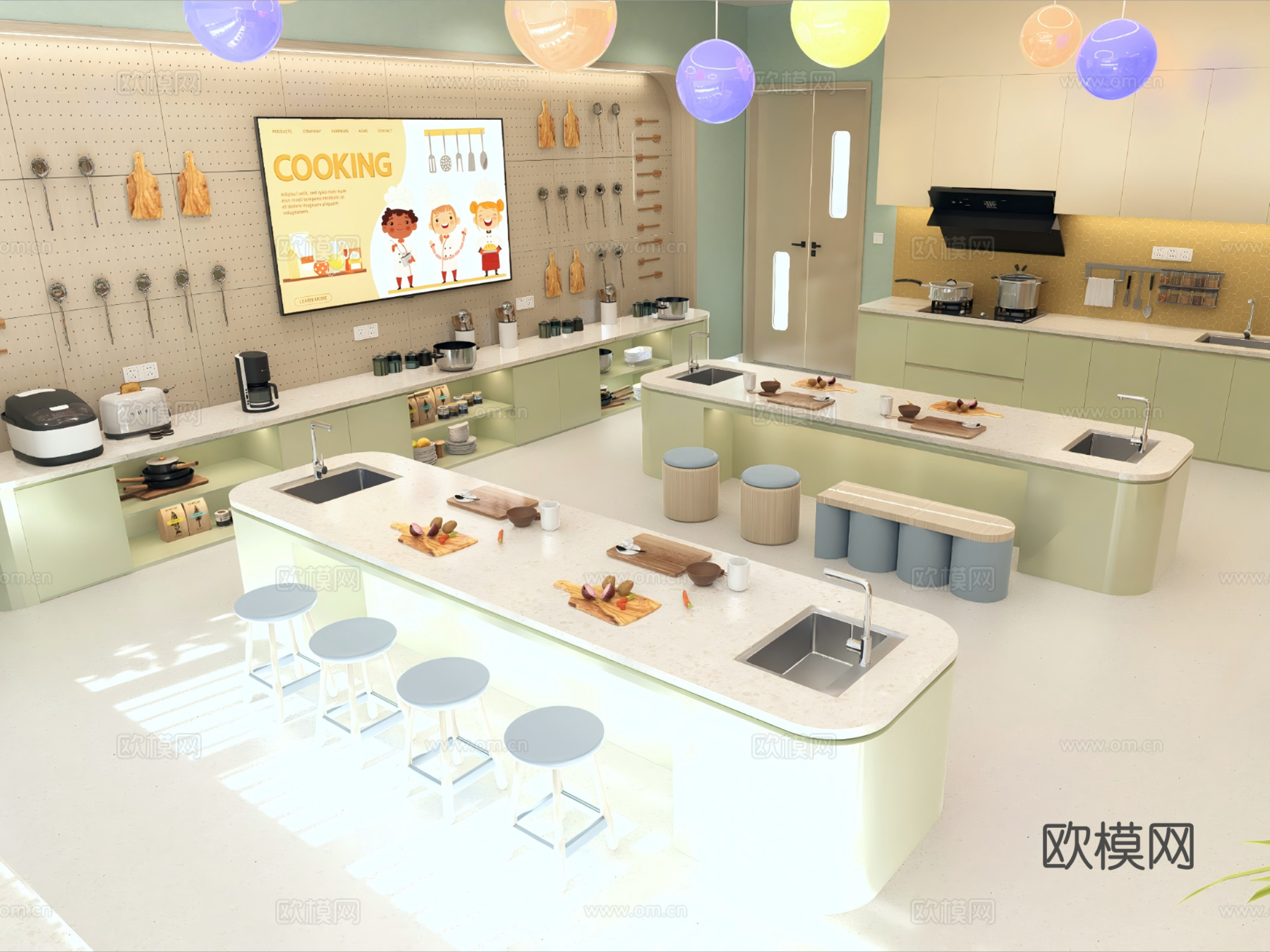 现代学校学生厨房食育手工坊su模型