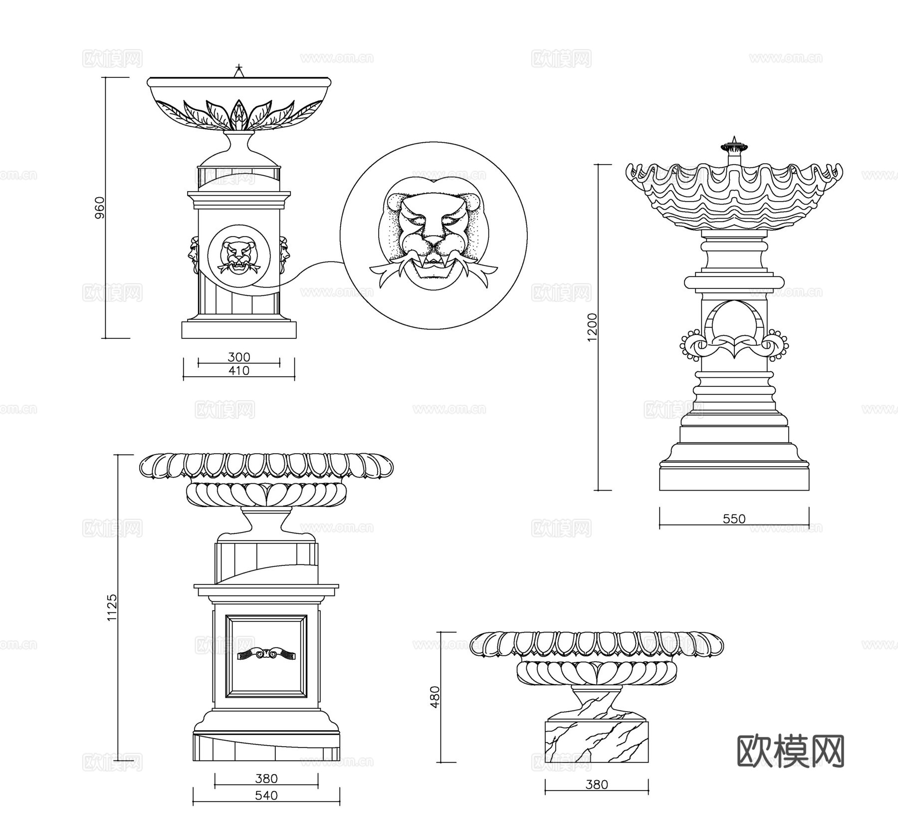 欧式水柱cad施工图