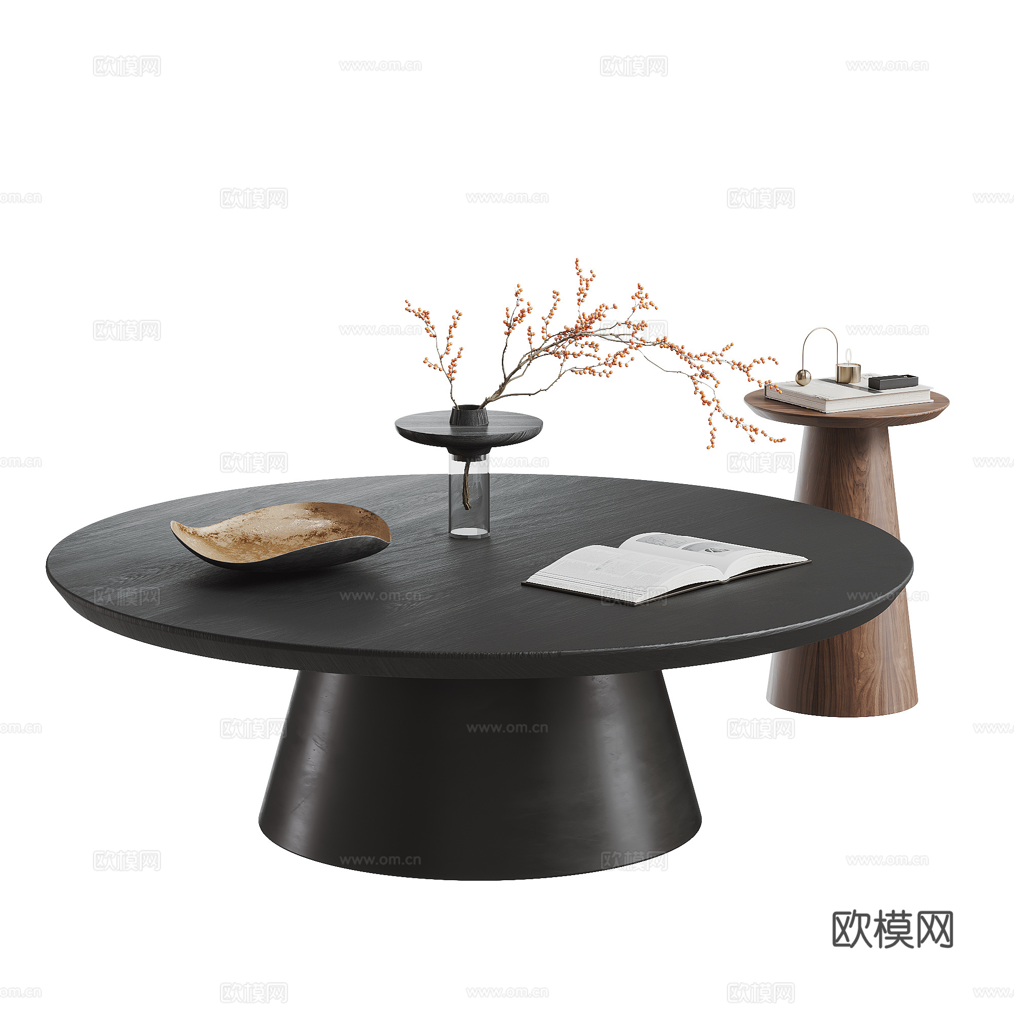 poliform 现代茶几组合 实木茶几 圆形茶几 子母茶几3d模型